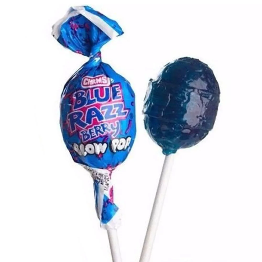 10 Pc Charms Blow Pops Blue Razz Berry Lollipops Raspberry Sucker Stick Candy