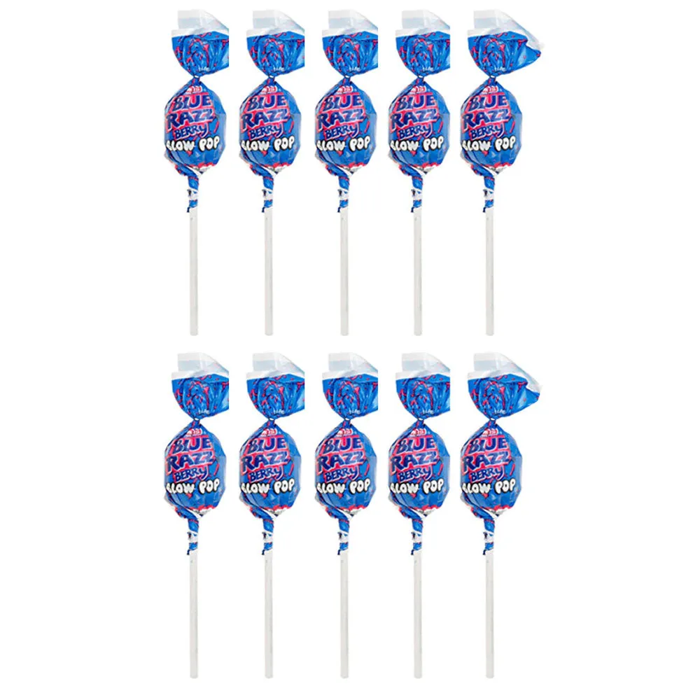 10 Pc Charms Blow Pops Blue Razz Berry Lollipops Raspberry Sucker Stick Candy