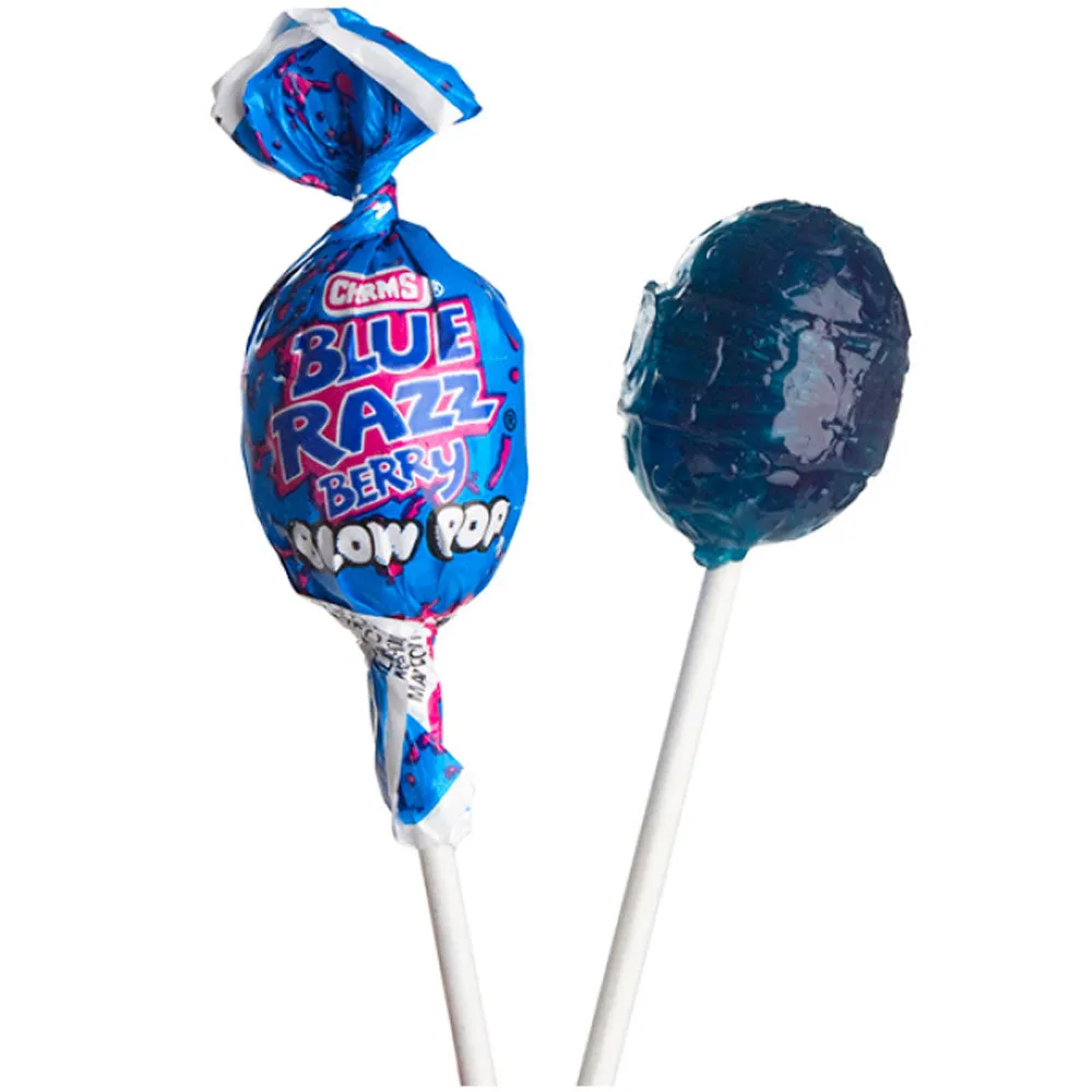 10 Pc Charms Blow Pops Blue Razz Berry Lollipops Raspberry Sucker Stick Candy