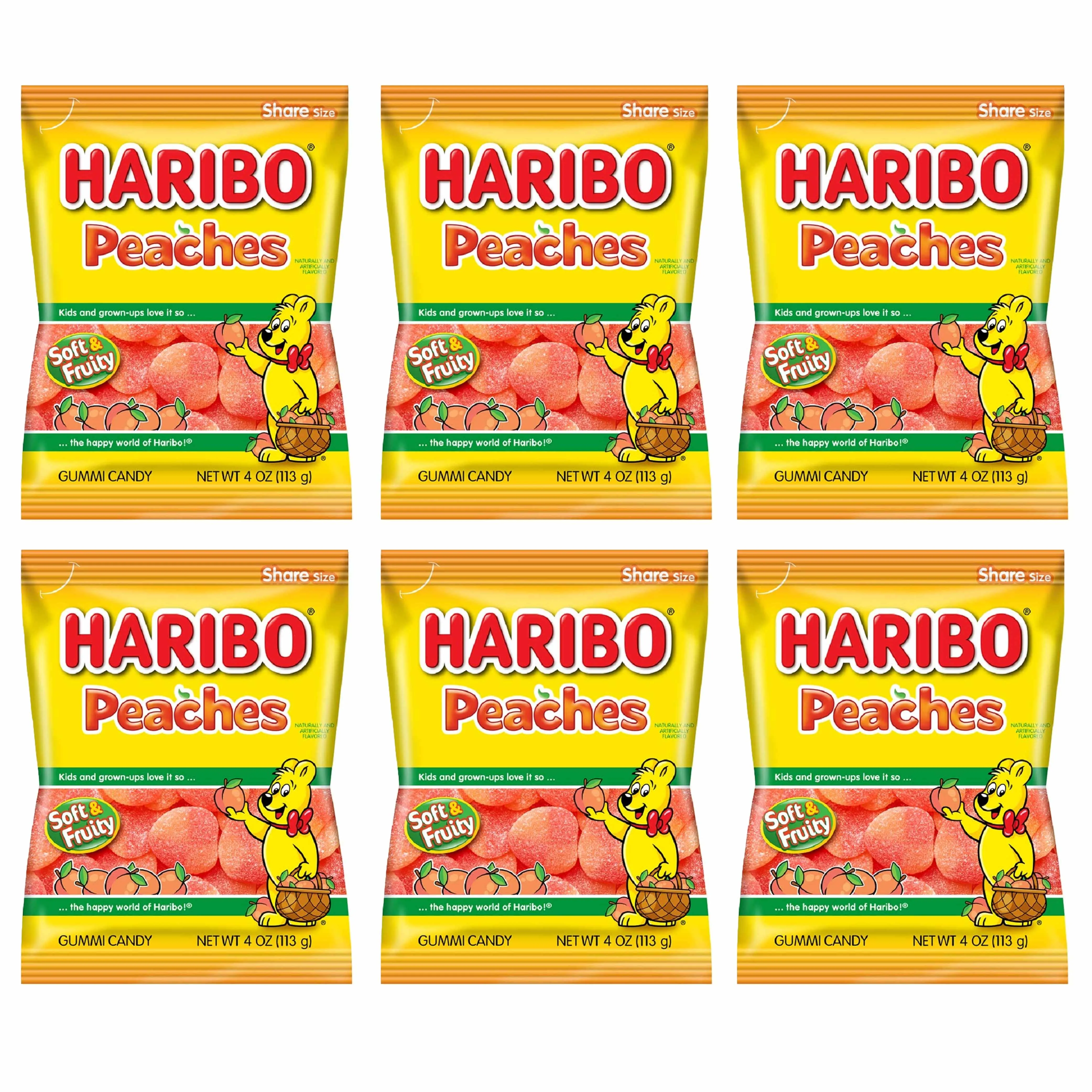 6 Bags Soft Gummy Candy Haribo Peaches Gummies Fruit Chewy Party Favor 4oz Each