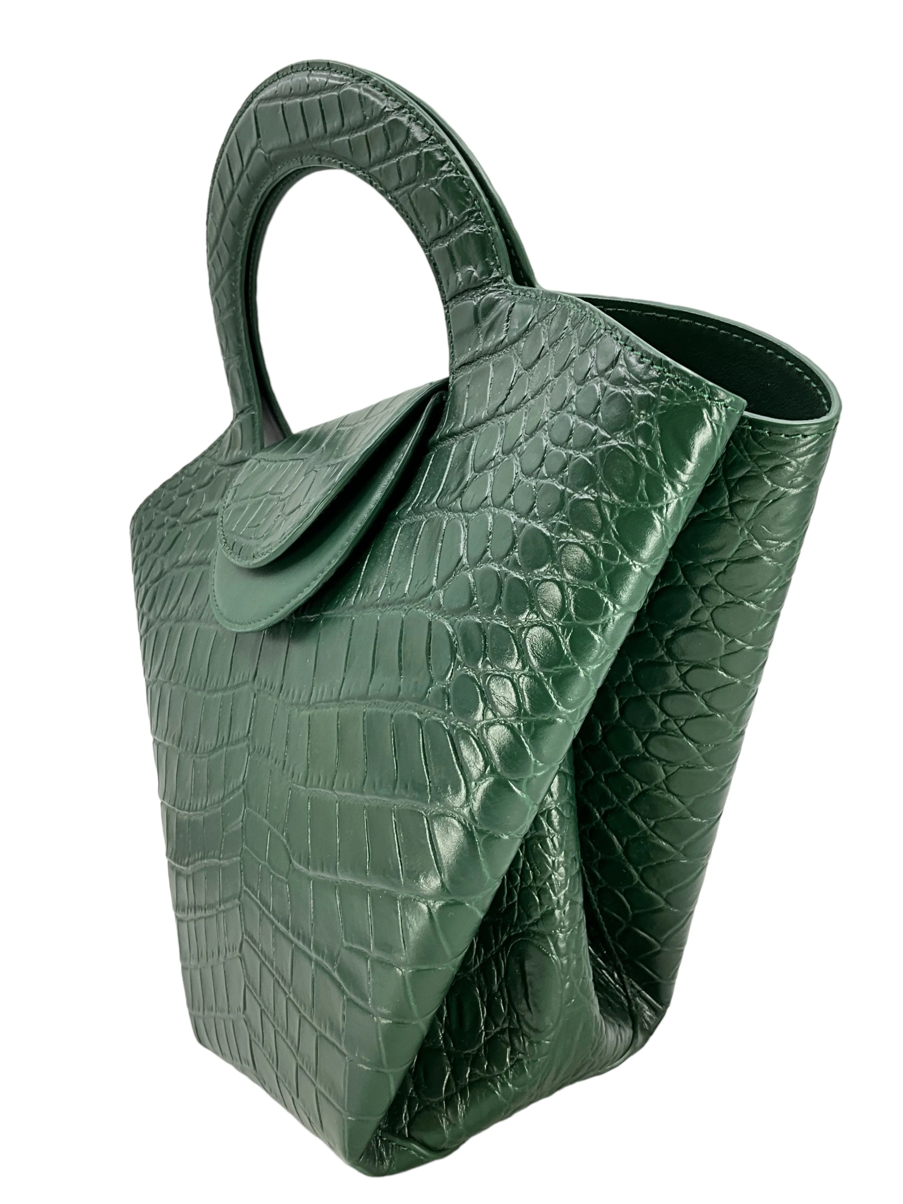 BOTTEGA VENETA Calfskin Crocodile Embossed Doll Top Handle Bag NEW