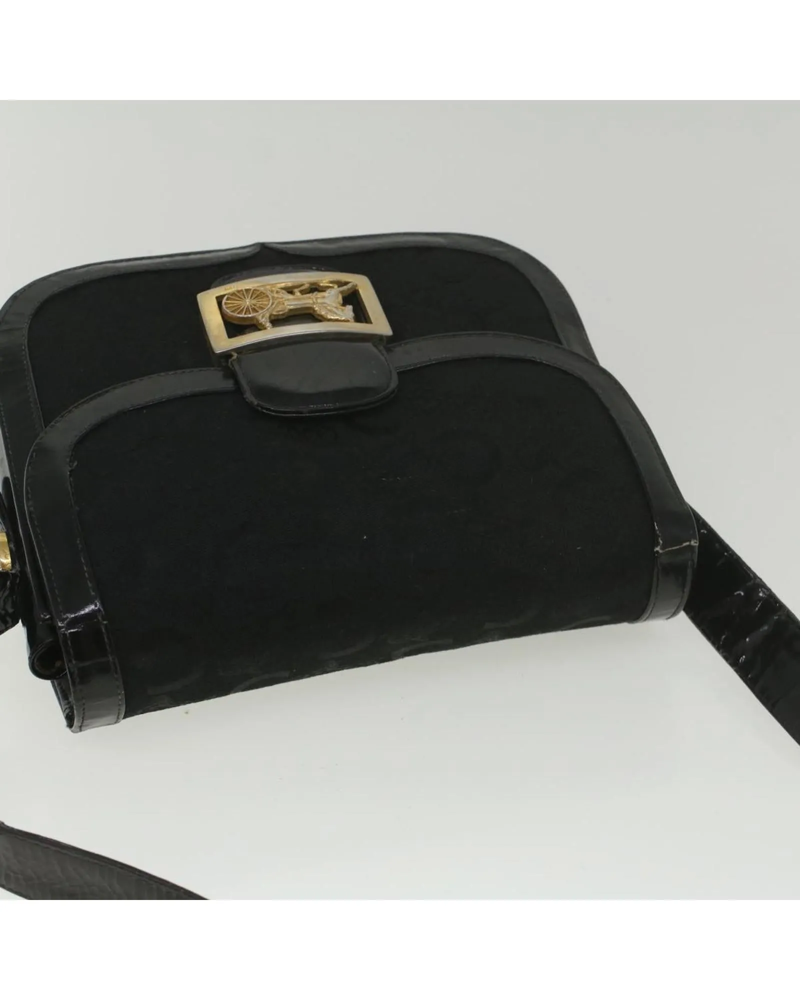 Canvas Horse Carriage Shoulder Bag - Black
