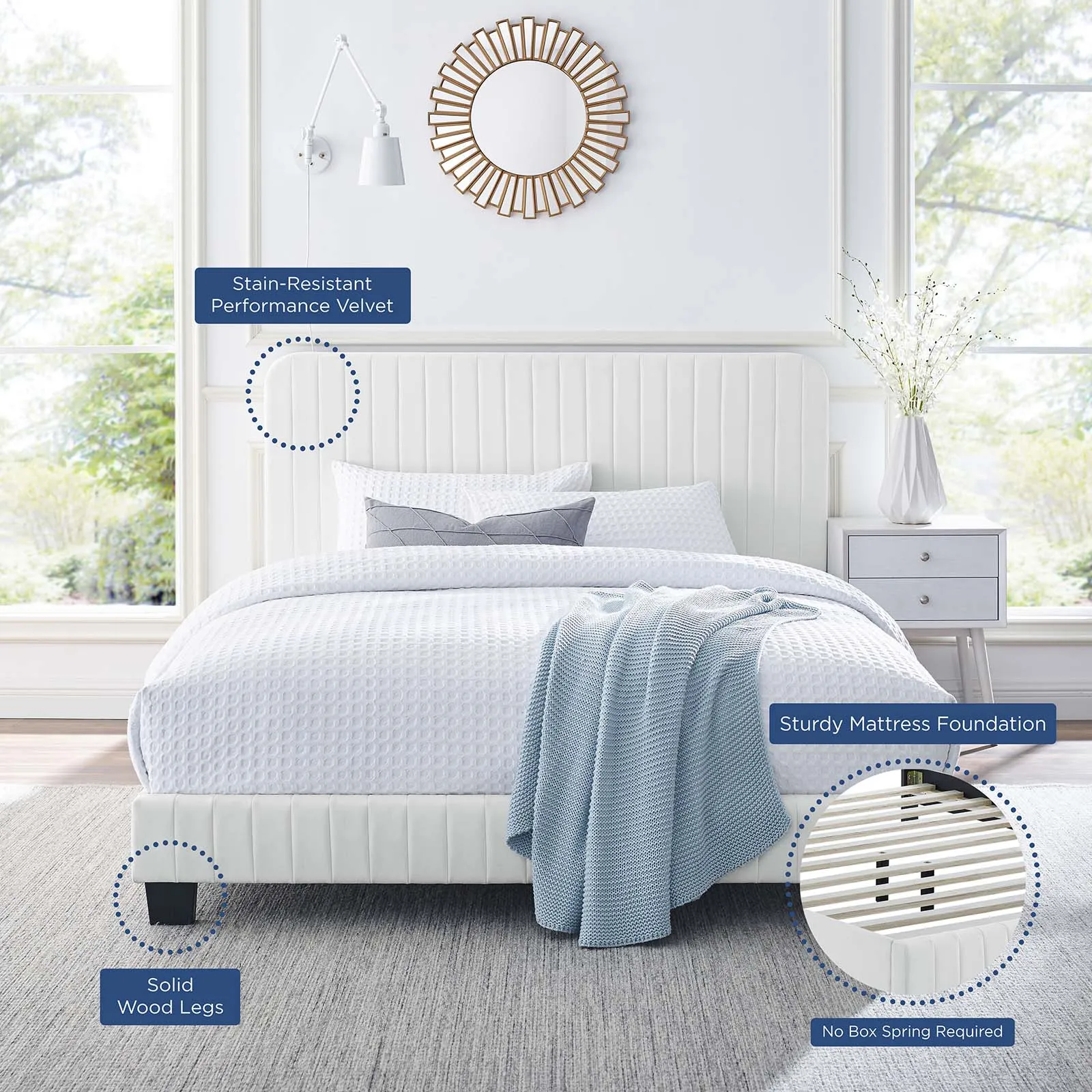 Celine Channel Tufted Performance Velvet Queen Platform Bed White MOD-6334-WHI