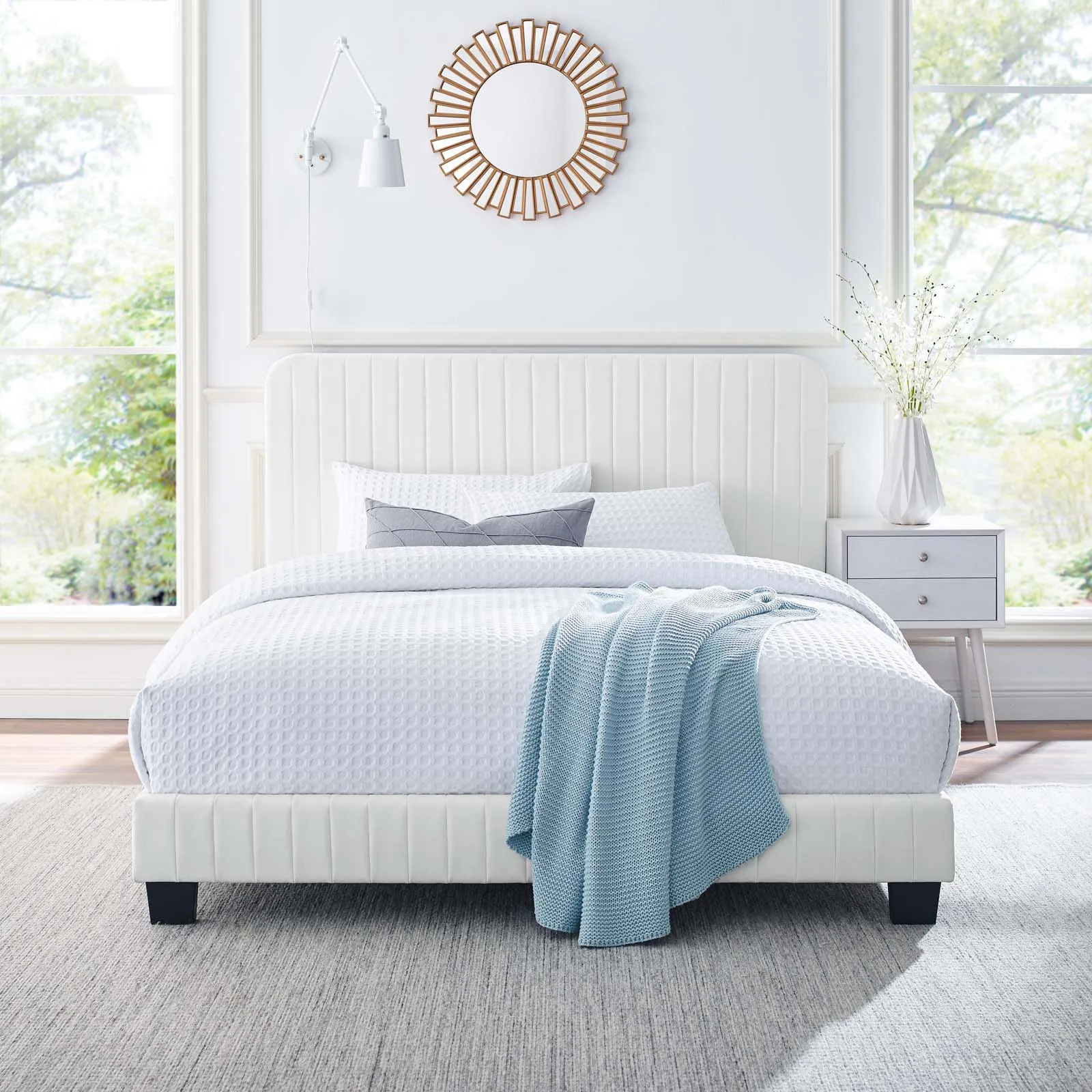 Celine Channel Tufted Performance Velvet Queen Platform Bed White MOD-6334-WHI