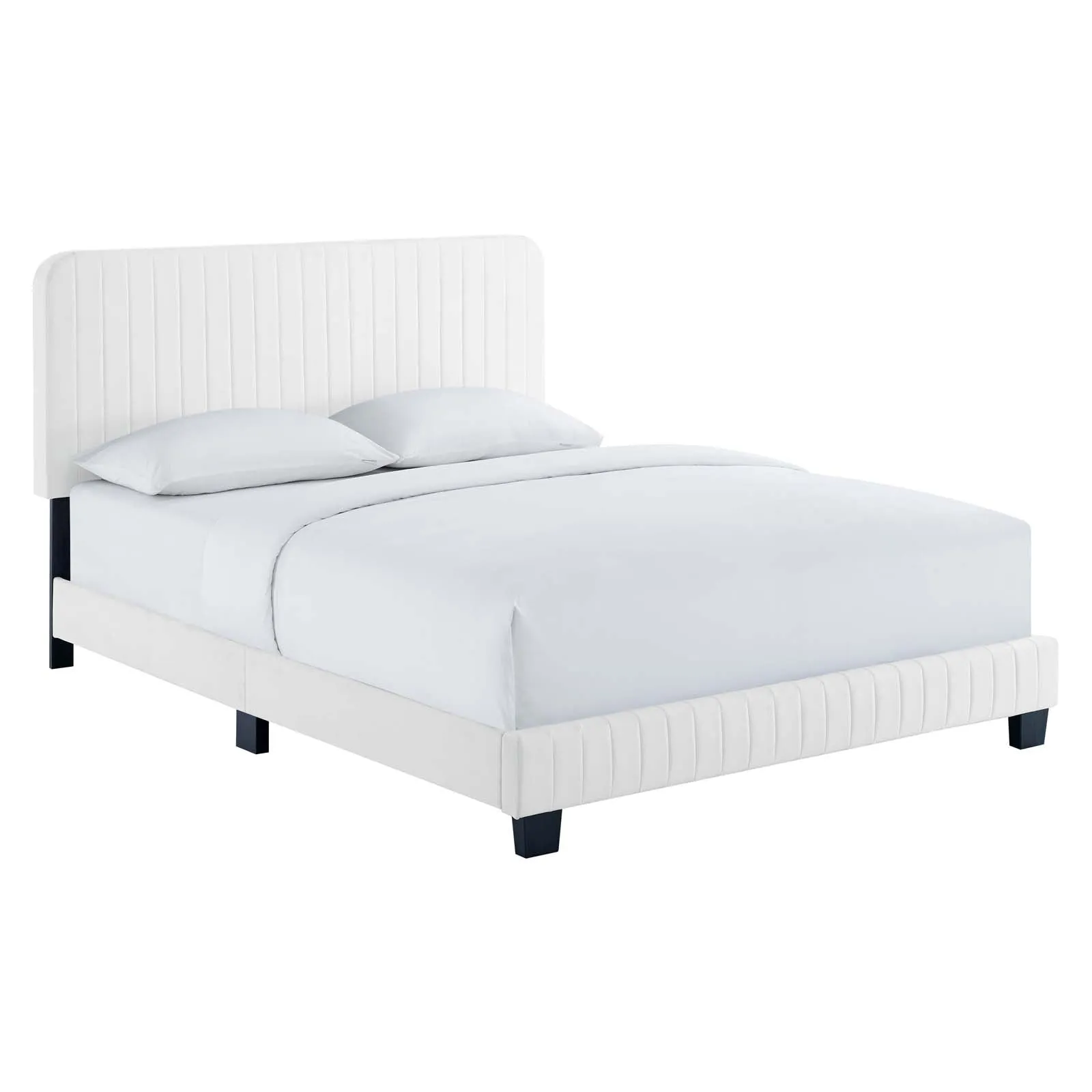 Celine Channel Tufted Performance Velvet Queen Platform Bed White MOD-6334-WHI