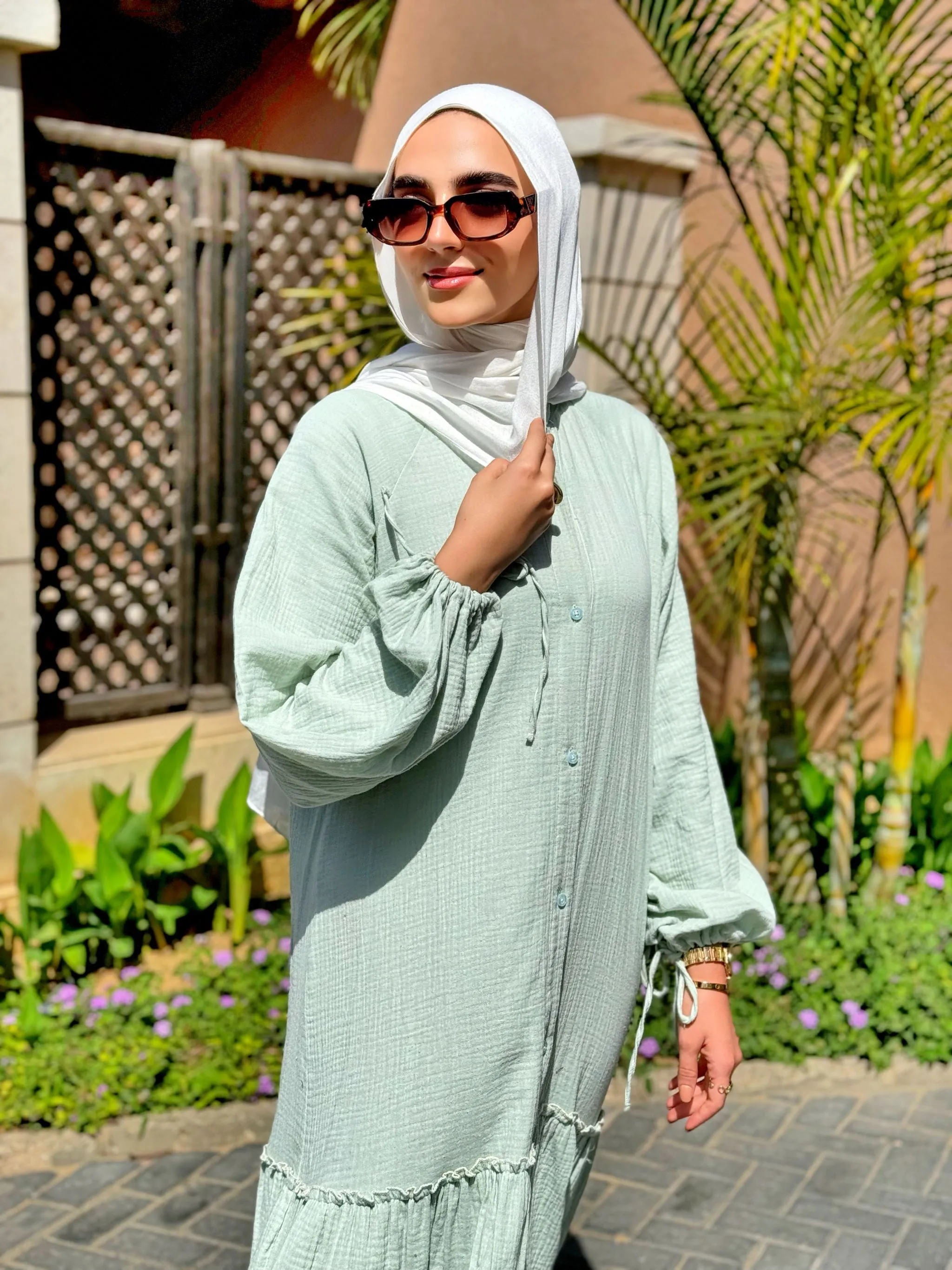 Crushed Cotton Dress-Mint