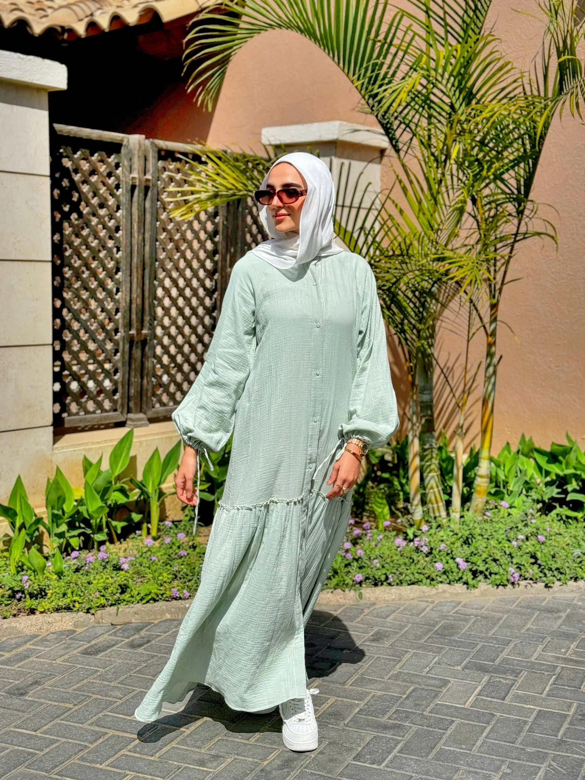 Crushed Cotton Dress-Mint