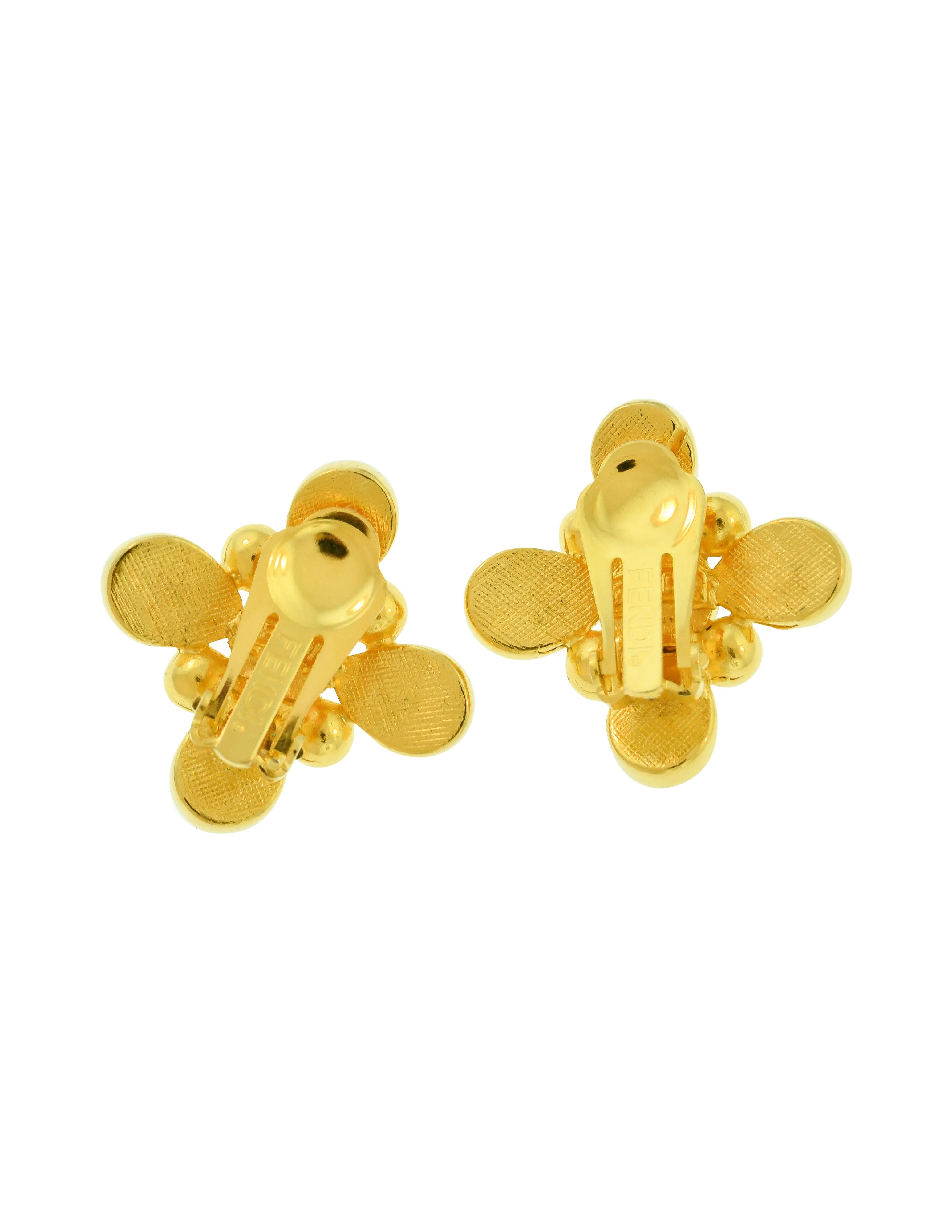 Fendi Vintage Golden Four Point Teardrop Pearl Earrings