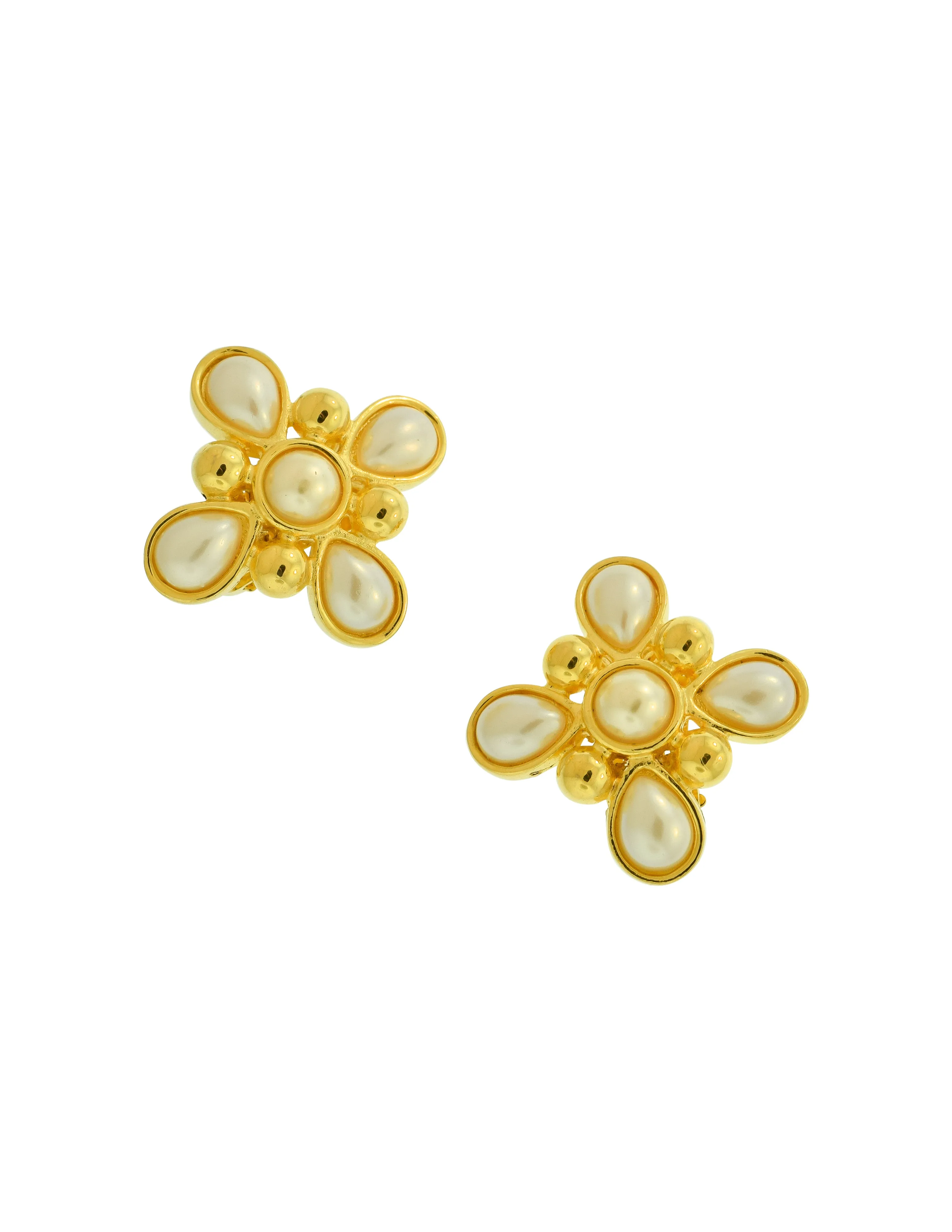 Fendi Vintage Golden Four Point Teardrop Pearl Earrings