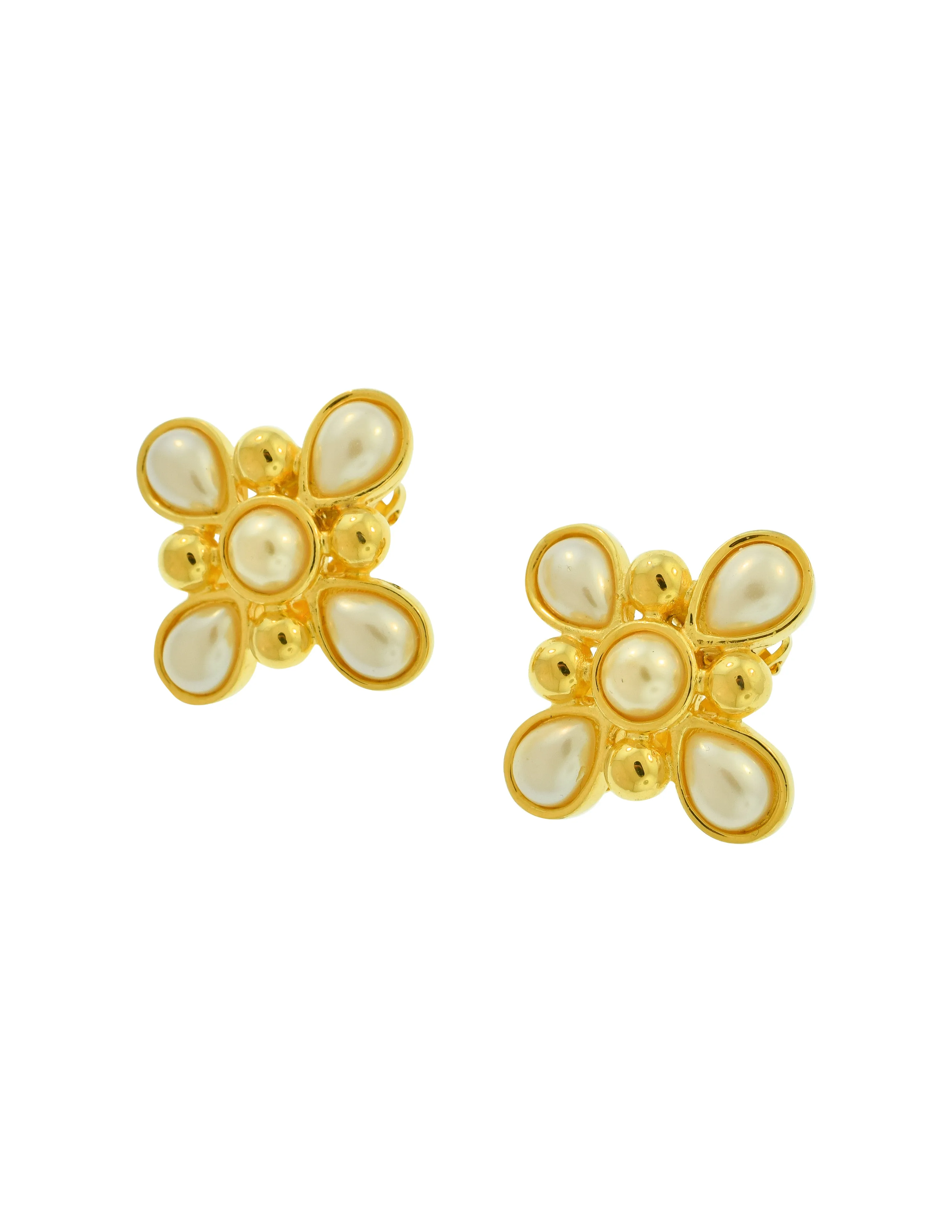 Fendi Vintage Golden Four Point Teardrop Pearl Earrings