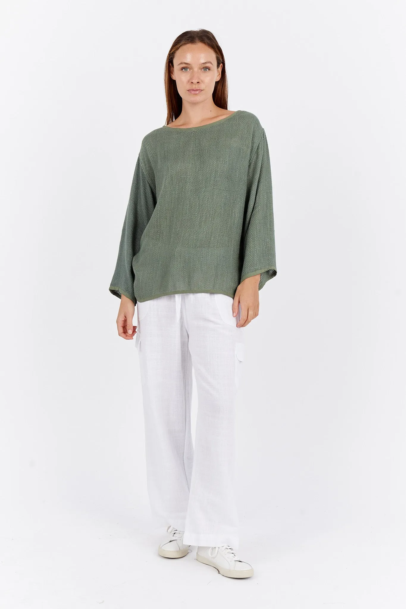 Nadia Hessian Top - Sage Leaf Green