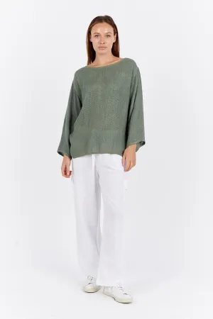 Nadia Hessian Top - Sage Leaf Green