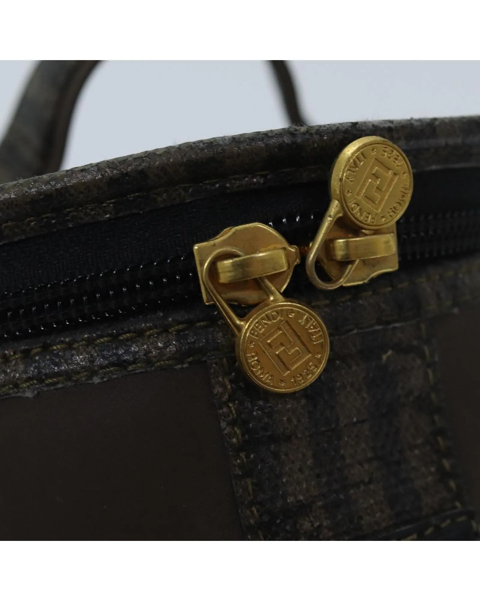 Nylon Brown Hand Bag with Accessory - C Rank