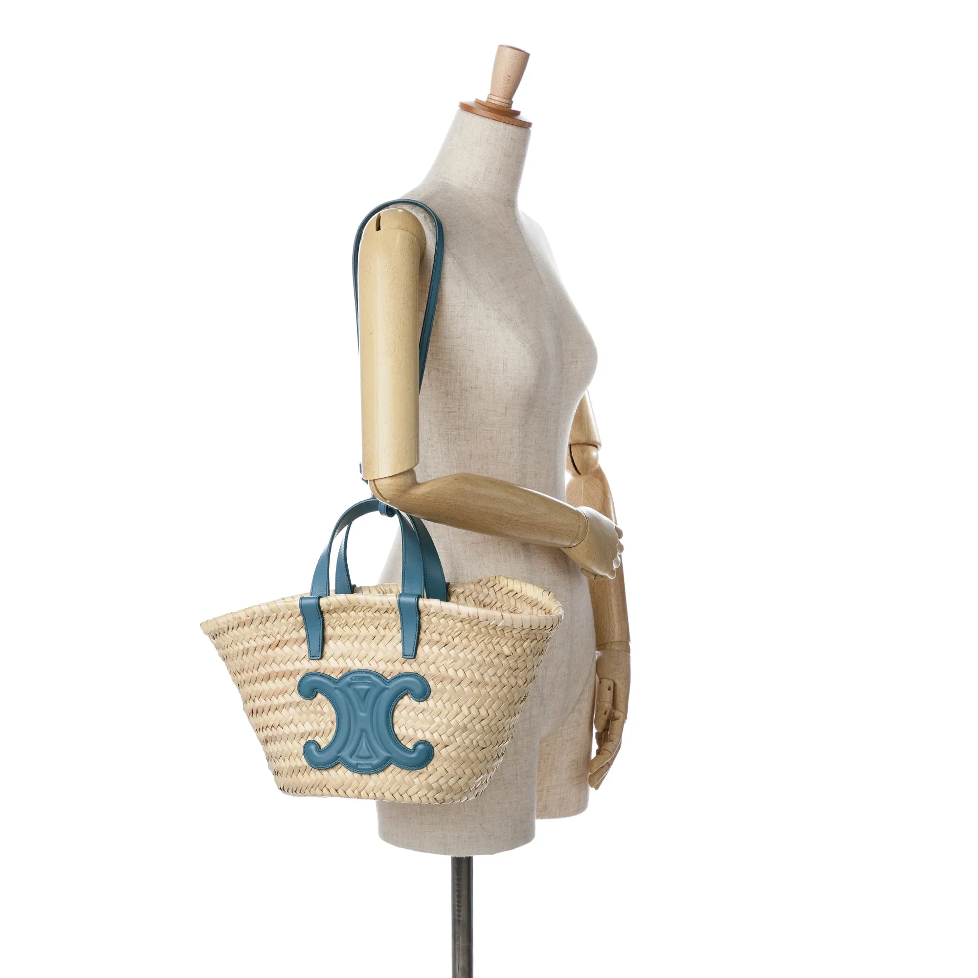 Palm Leaves Woven Tote with Leather Handles and Strap
