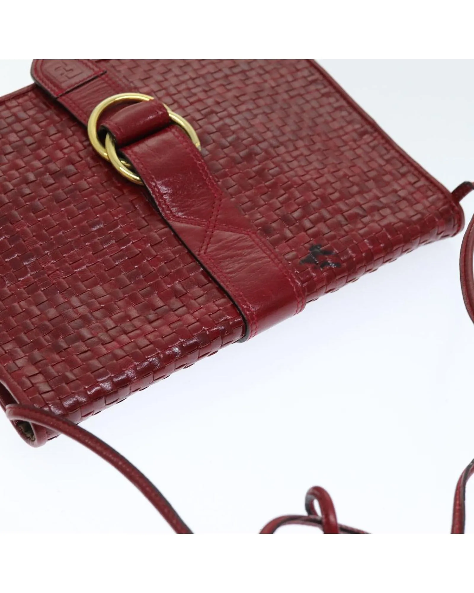 Red Leather Shoulder Bag with Chain Strap