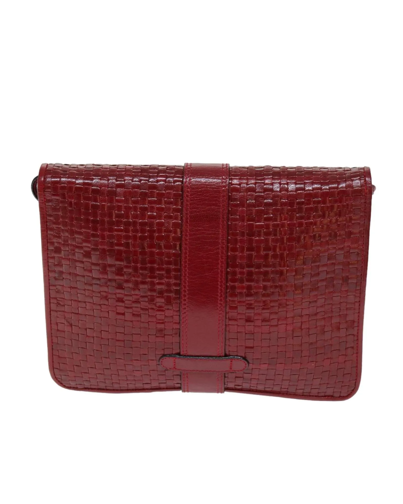 Red Leather Shoulder Bag with Chain Strap