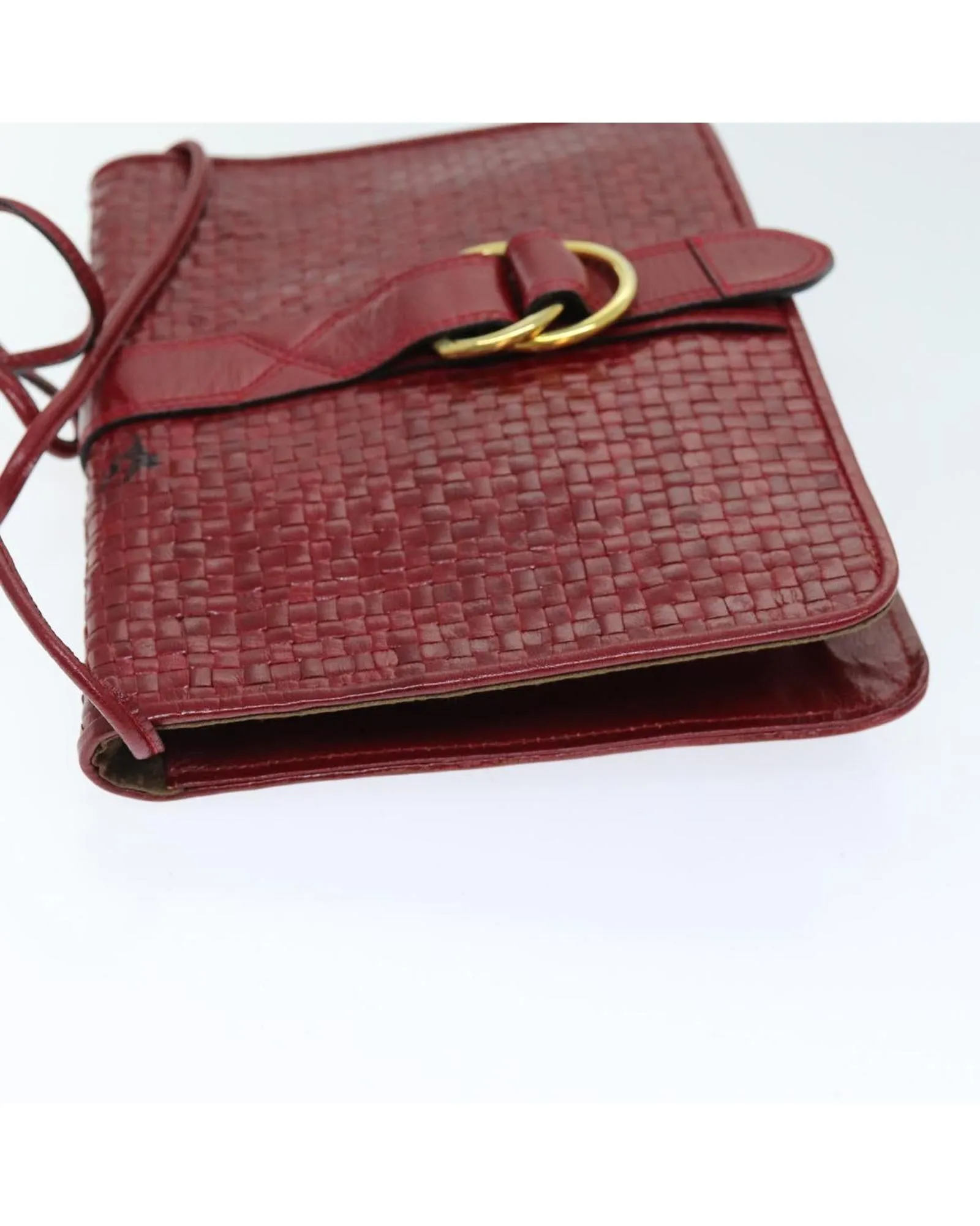 Red Leather Shoulder Bag with Chain Strap