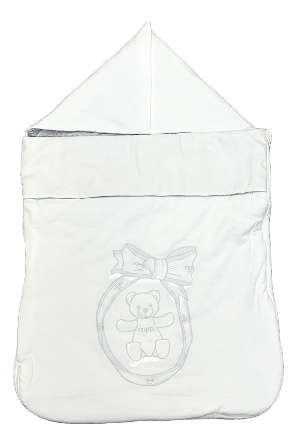 White Baby Bunting with Bear Print