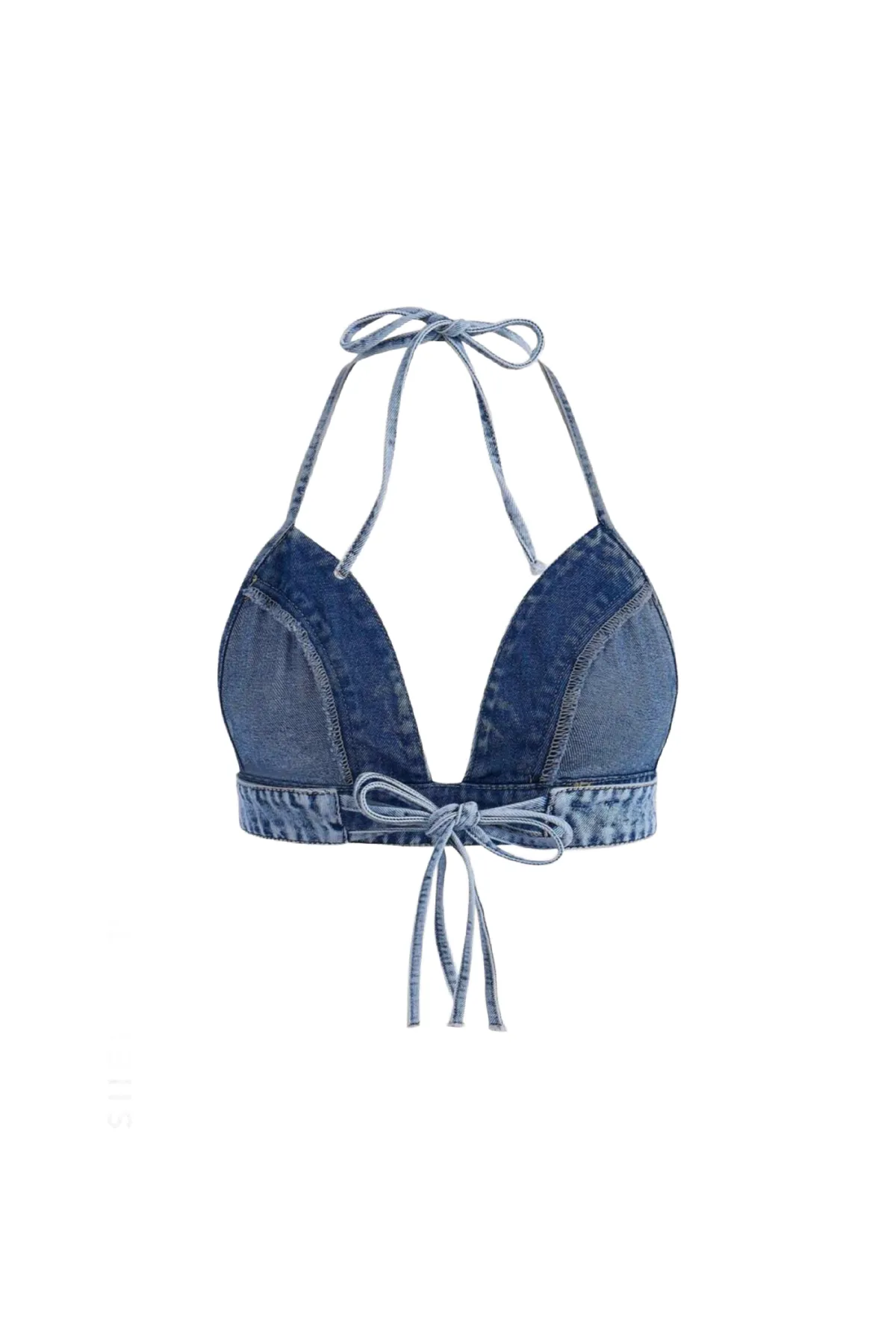Wolf Backless Crop Top (Blue Denim)
